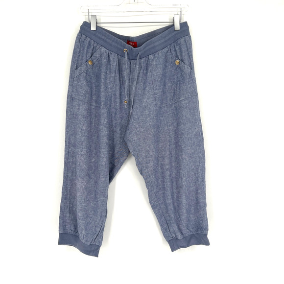Guess Capri‎ Pants Womens M Y2K Blue Linen Blend 90s Chambray Hip Hop Urban - Picture 1 of 9